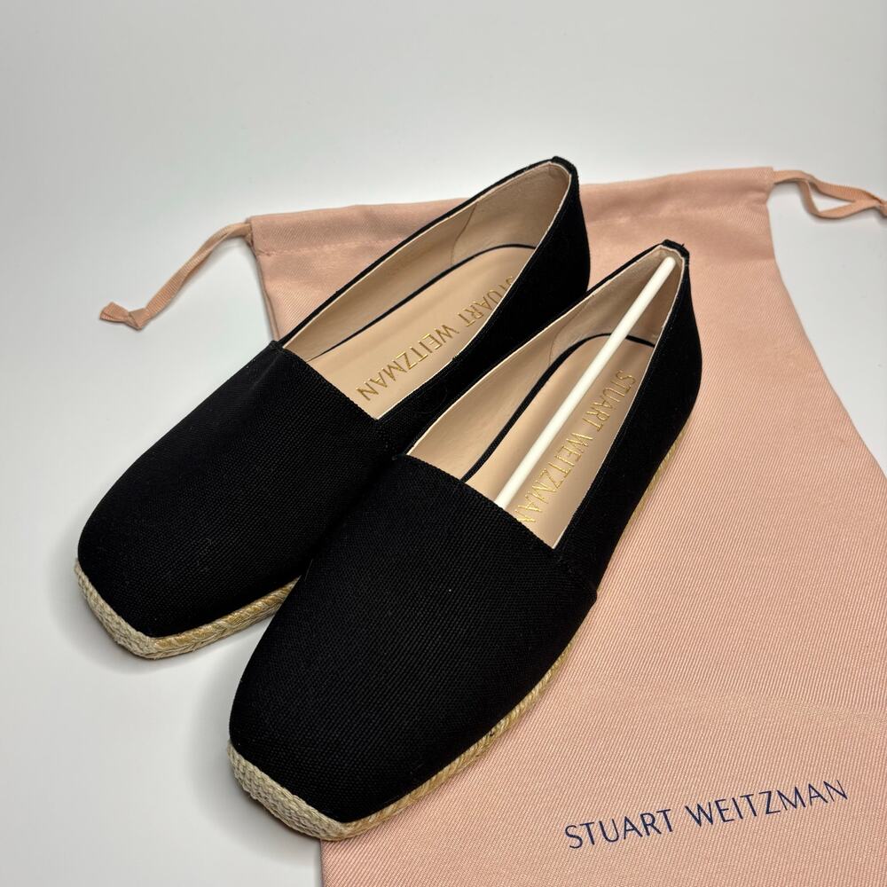 Stuart Weitzman Dree Flat Espadrilles in Black/Natural (Wide)